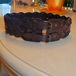 Dark brown braided and wide all leather belt in size M/L